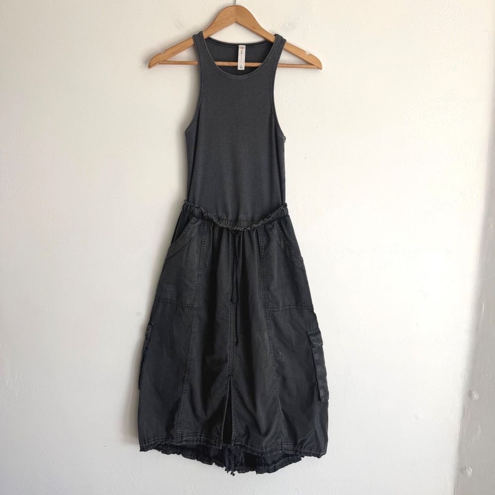 Daily Practice Anthropologie Cargo Midi Dress XS Gray Mixed Media Utility Grunge